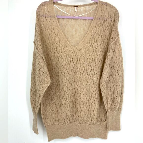 Free People Taupe Say Hello Oversize Women’s Sweater S - Picture 4 of 9